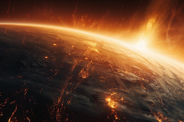 een planeet met de zon die erover opkomt