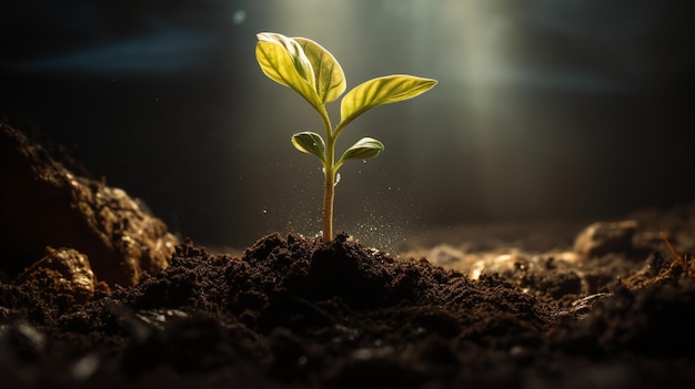 Een plant die in de grond groeit.