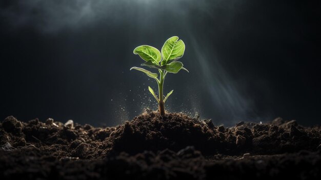 Foto een plant die in de grond groeit.