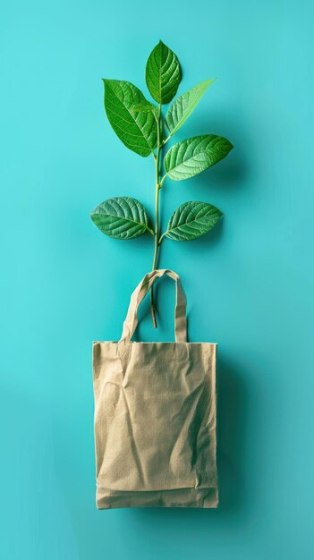 Een plant die uit een plastic zak groeit en een voorbeeld is van milieuvriendelijke recycling en duurzaamheid