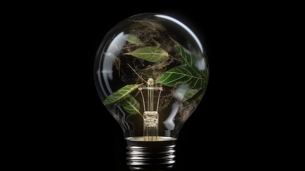 Een plant groeit in een gloeilamp Hernieuwbare energie Klimaatverandering Generatieve ai