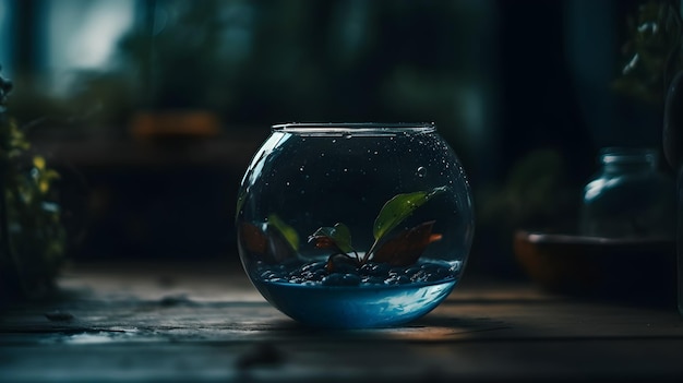 Een plant in een klein terrarium rond aquarium glas