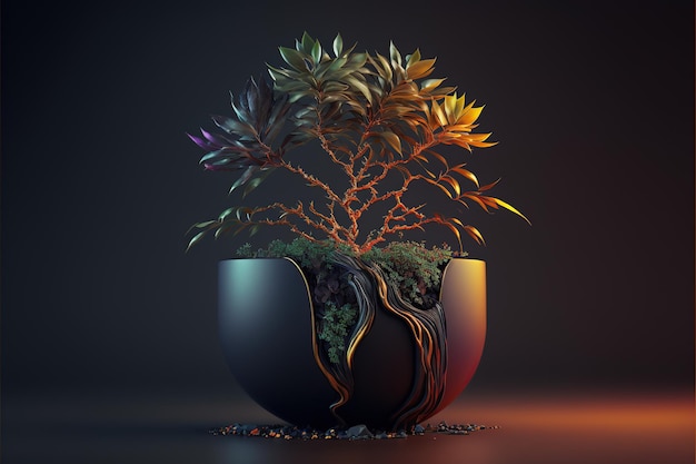 Een plant in een pot futuristische stijl Generatieve AI-illustraties