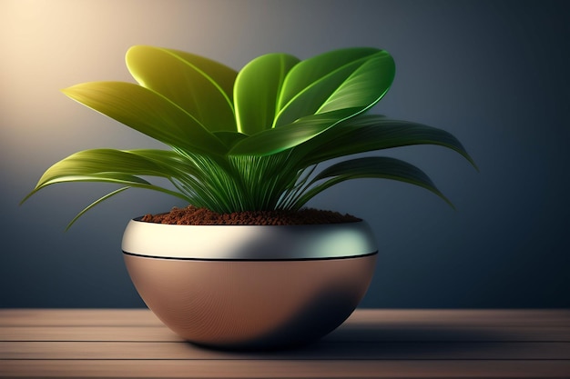 Een plant in een pot met een donkere achtergrond