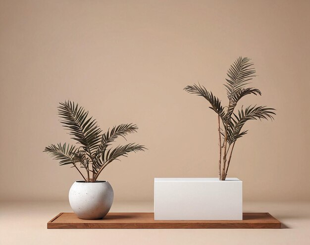 een plant in een witte vaas op een houten plank