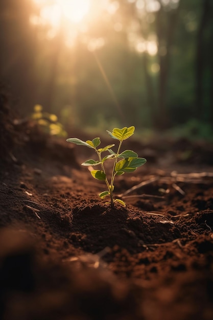 Een plant in het bos waar de zon op schijnt