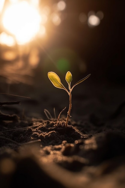 Een plant in het zand