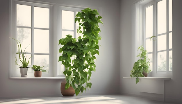 een plant met een groene plant in een pot op de vensterbank