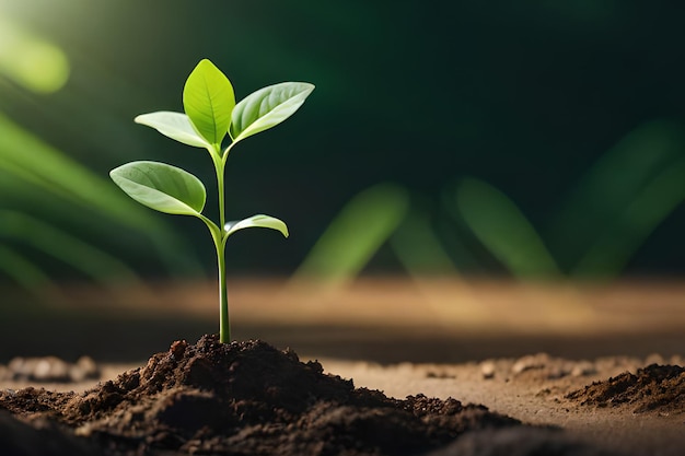 Een plant met groene bladeren die uit de grond ontspruiten