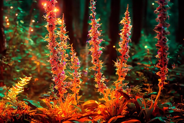Foto een plant met lichtjes erop en een kleurrijke achtergrond.
