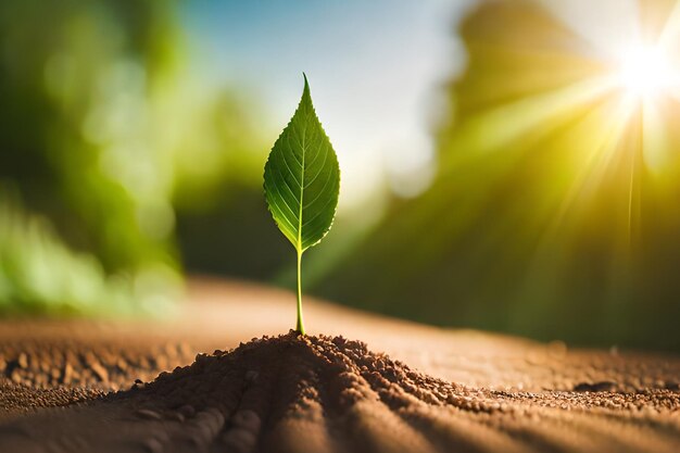 Een plant ontspruit uit een zandduin