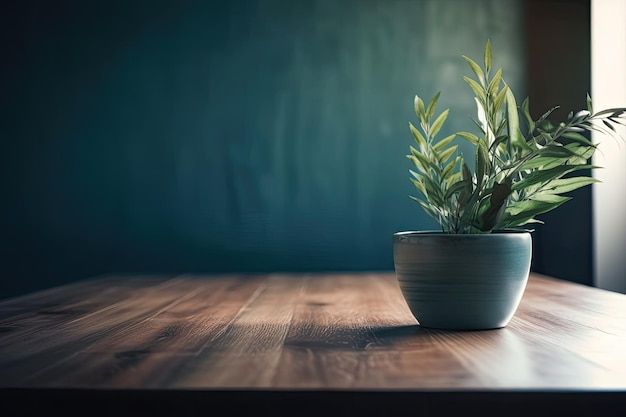 Een plant op een tafel in de schemering