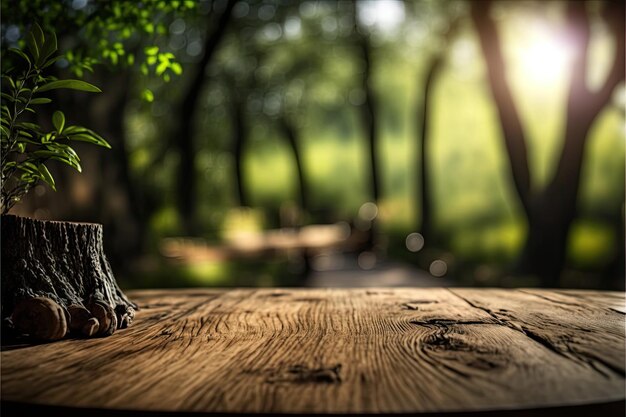 Een plant op een tafel in een bos