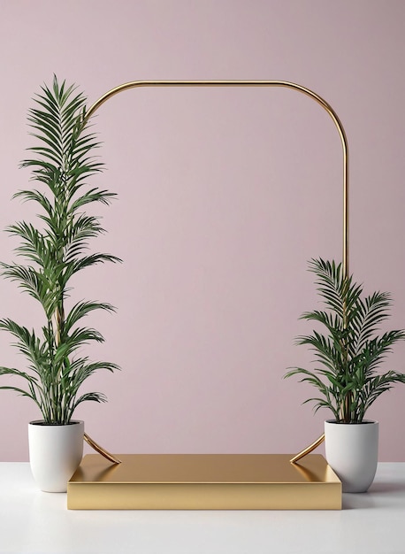 een plant op een witte tafel met een gouden frame