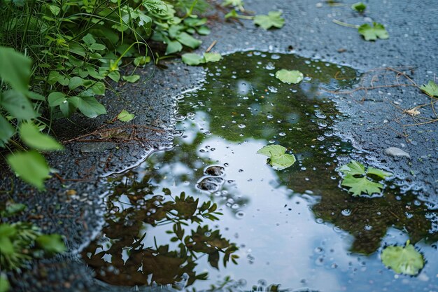 Een plas water in de regen.
