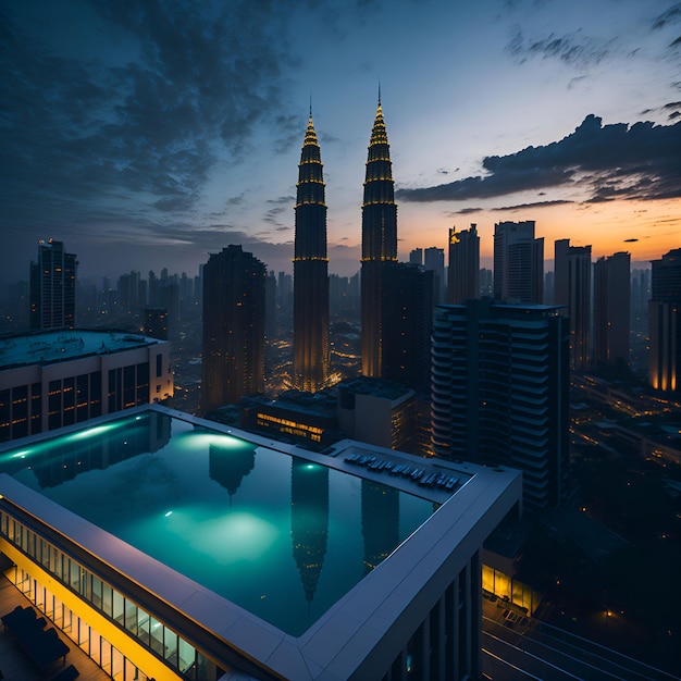 Een plas water wordt omringd door de skyline van Kuala Lumpur.