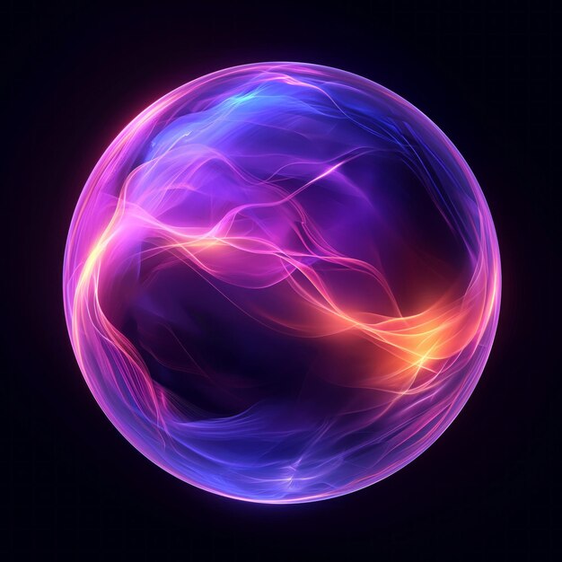 Foto een plasmabal zendt verweven paarse en roze elektrische bogen uit die in een bolvormig glas zijn ingekapseld