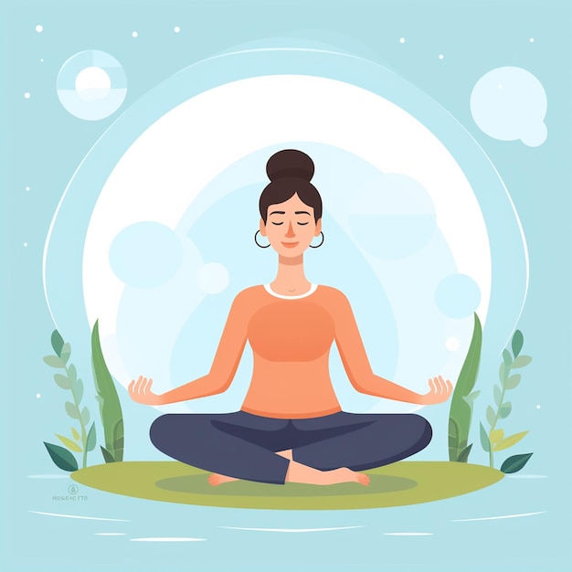 Een platte illustratie in Clipart Vector-stijl van een meditatieve vrouw