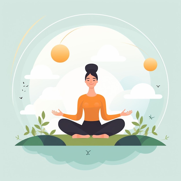 Een platte illustratie in Clipart Vector-stijl van een meditatieve vrouw