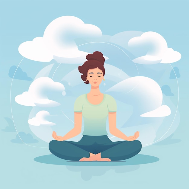 Een platte illustratie in Clipart Vector-stijl van een meditatieve vrouw