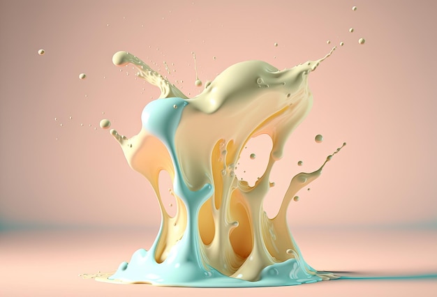 Een plons van gekleurde dikke vloeibare room milkshake-ijs Abstracte pastel achtergrond 3D-rendering AI gegenereerd