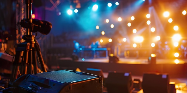 Een podium bij de repetitie van een live productie blurred