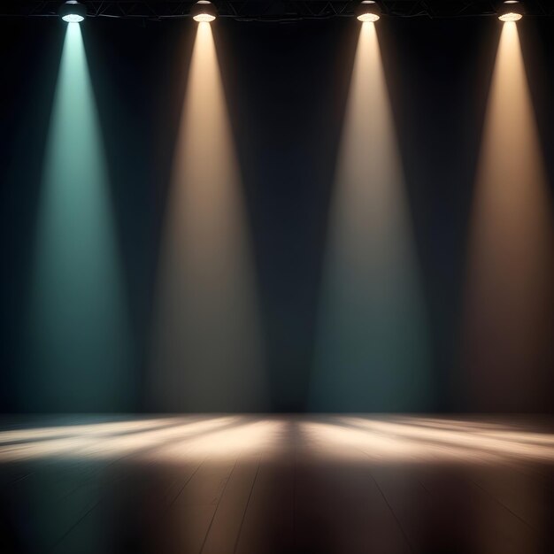 Foto een podium met een podium en een podium met lichten erop.