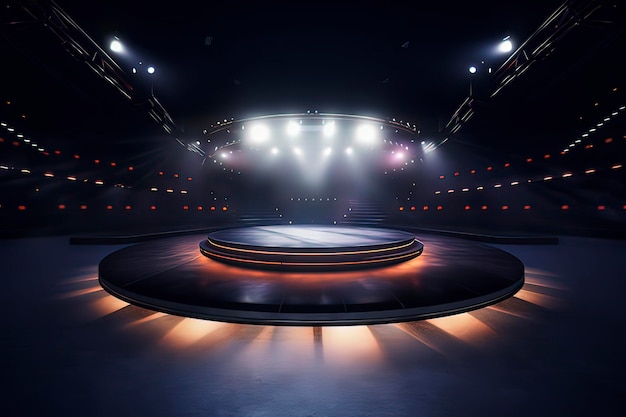 Een podium met verblindend licht AI-technologie gegenereerd beeld