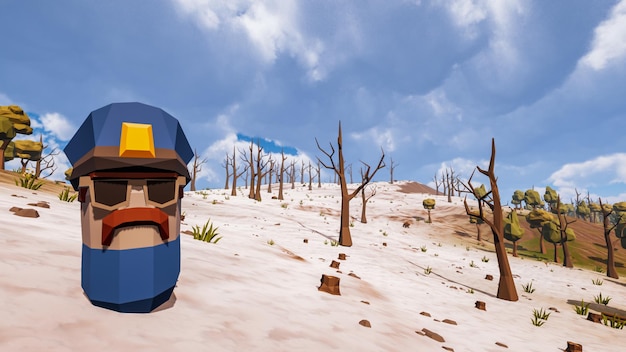 Een politieagent met een snor in een virtuele omgeving en met een natuurlijke achtergrond 3D renderen