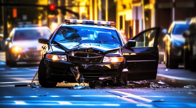 Een politieauto met het woord politie op de top