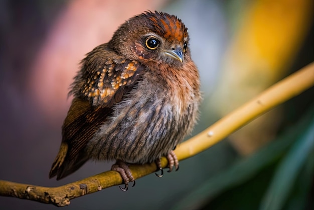 Foto een polypedate otilophus die op een tak rust