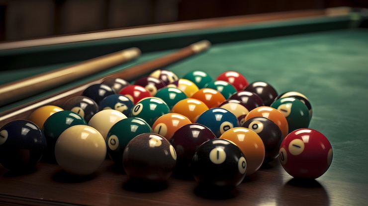 Foto een pooltafel met een pooltafel en ballen