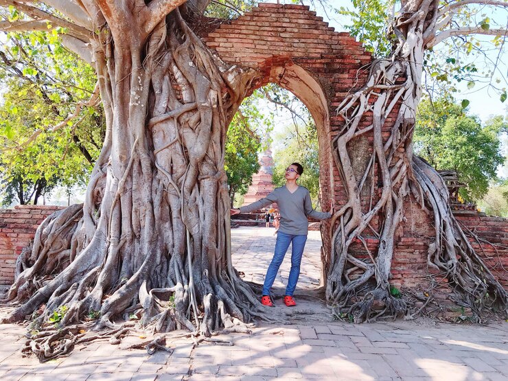 Foto een poort van de tijd uit de tijd van het ayutthaya koninkrijk 450 jaar geleden.