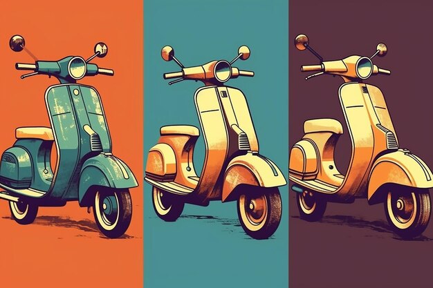 een pop-art van een vintage fiets of scooter AI gegenereerd