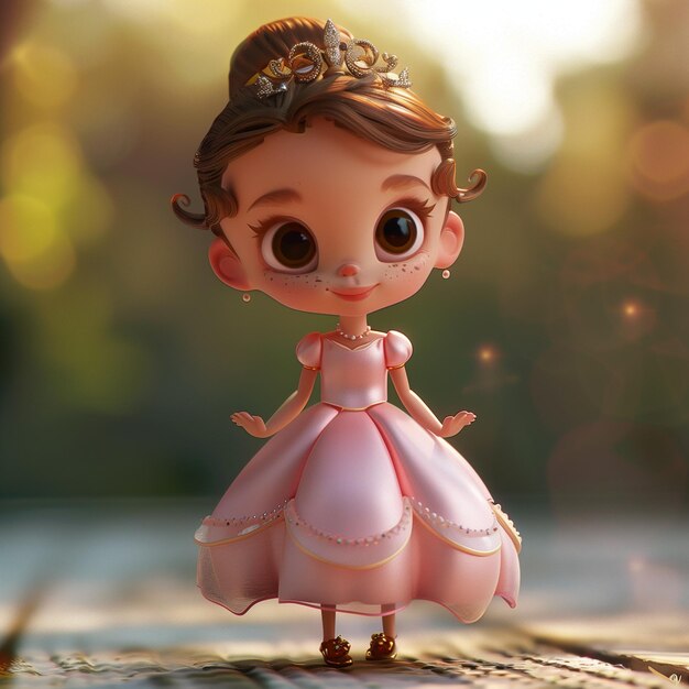 een pop met een roze jurk en een tiara erop