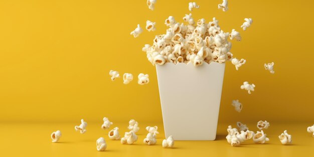 Een popcornverpakking met een gele achtergrond