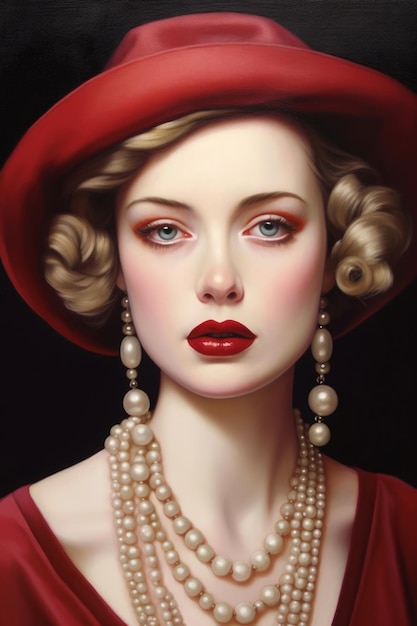 Een portret van een dame met een rode hoed