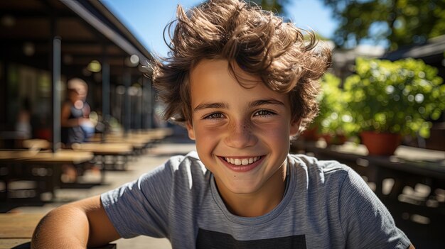 Foto een portret van een gelukkige glimlachende jongen