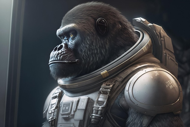 Foto een portret van een gorilla in een astronautenpak