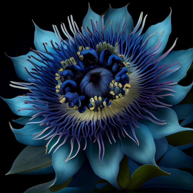 een portret van een grote exotische blauwe bloem