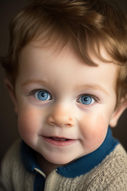 Een portret van een jonge jongen met blauwe ogen