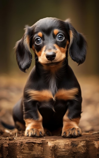 Een portret van een kleine dachshundpup