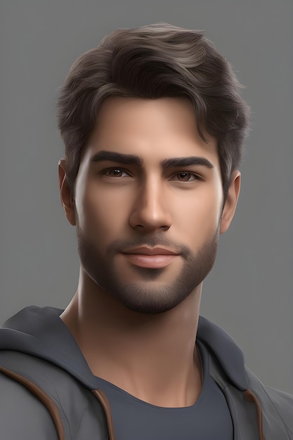 een portret van een knappe jonge man met baard en snor 3D rendering