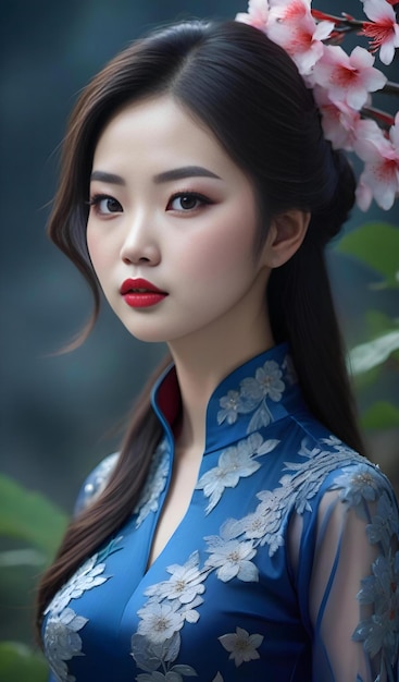 Een portret van een mooi Aziatisch meisje.