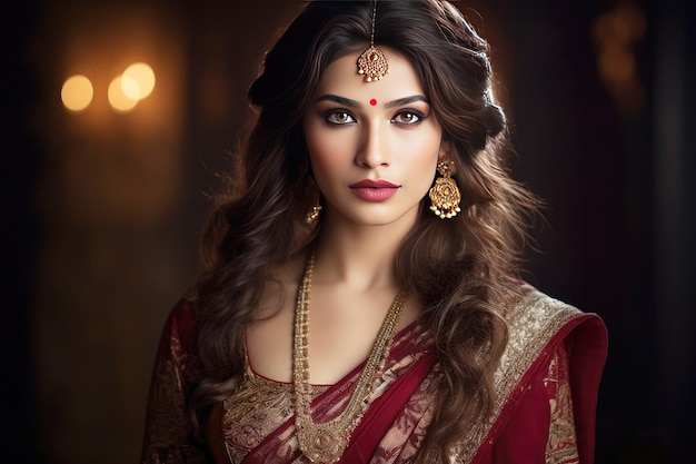 Een portret van een mooi Indisch meisje in haar sari