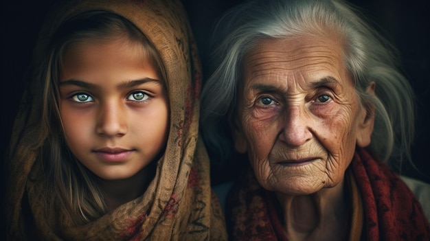 Een portret van een oude vrouw en een jonge vrouw