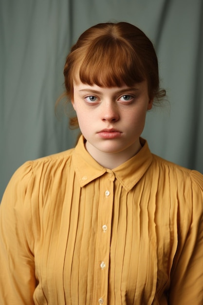 Een portret van een studentenmeisje met het syndroom van Down op een professionele