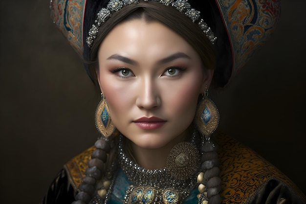 Een portret van een vrouw in traditionele klederdracht