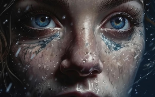 Een portret van een vrouw met tranen in haar ogen