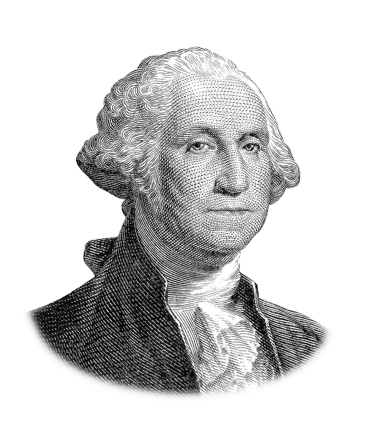 Foto een portret van george washington geïsoleerd op een witte achtergrond